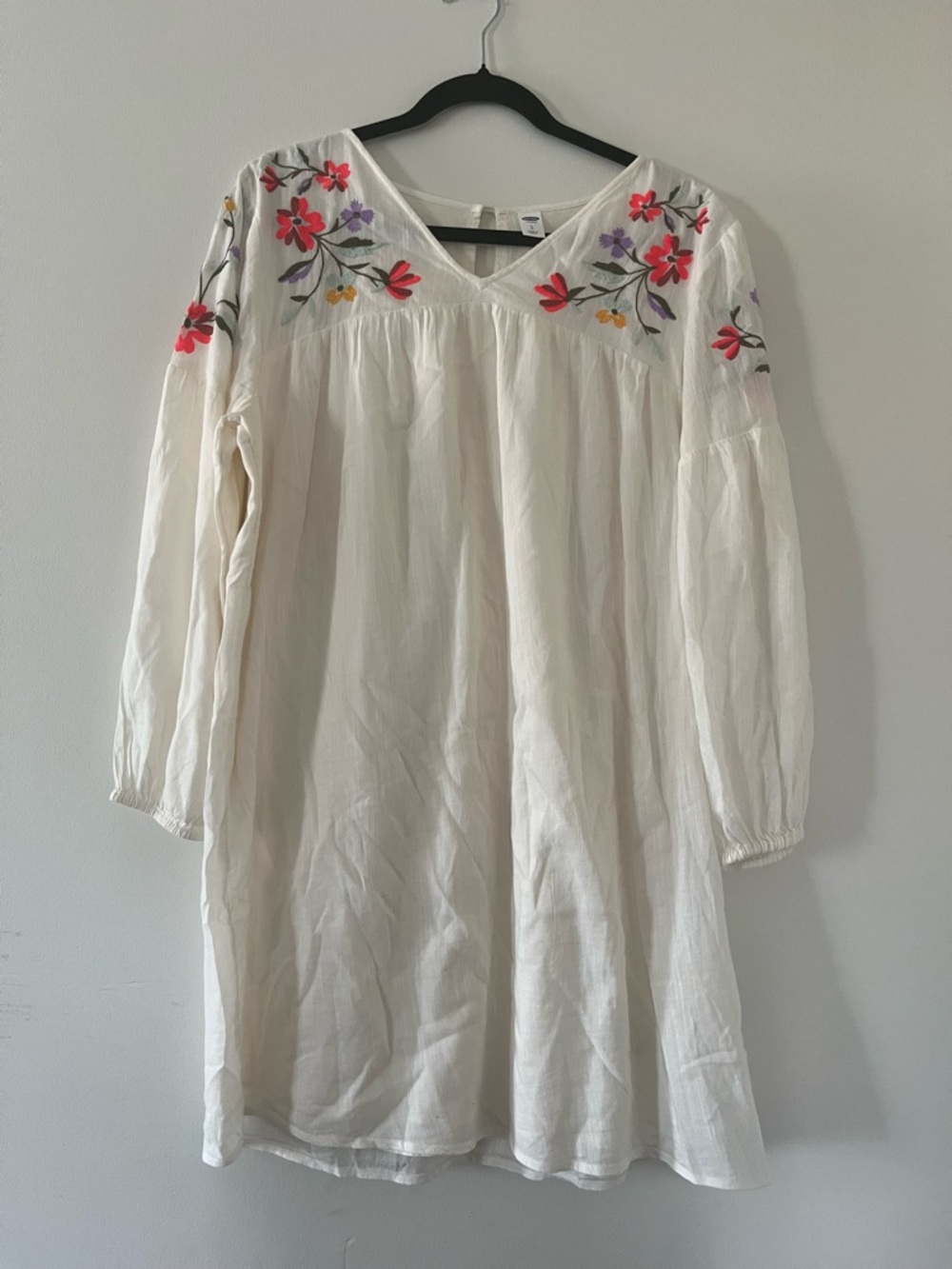 Old Navy Embroidered Boho Tunic Dress Large White Pink Cotton Gauze Beach Summer